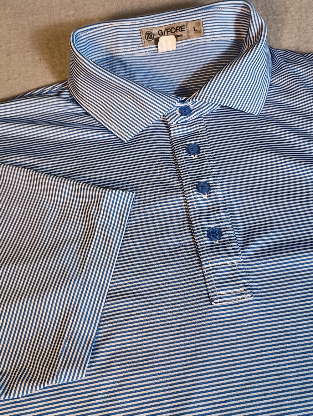G/Fore Golf Performance Preppy Men's L Blue Striped Stretch Summer Outdoor Polo